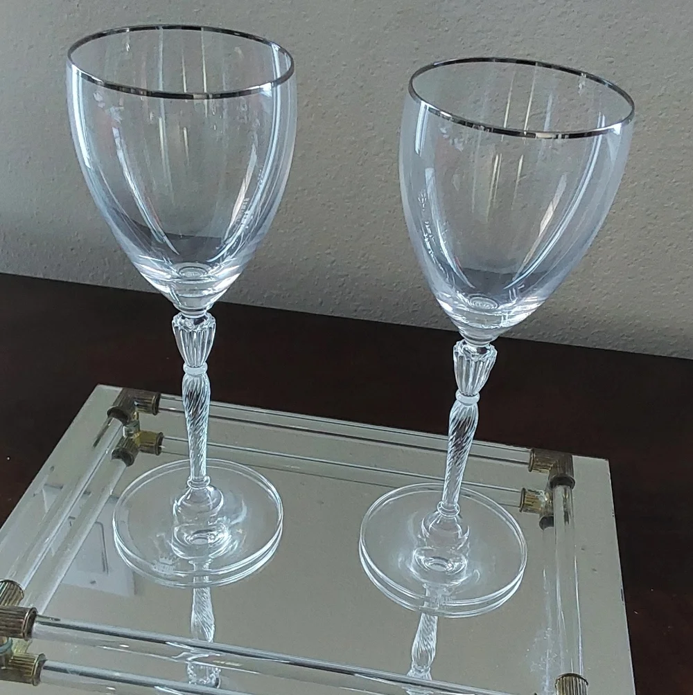 Royal Doulton Oxford Platinum Elegant Crystal Wine Glass Set with Silver Rim Set